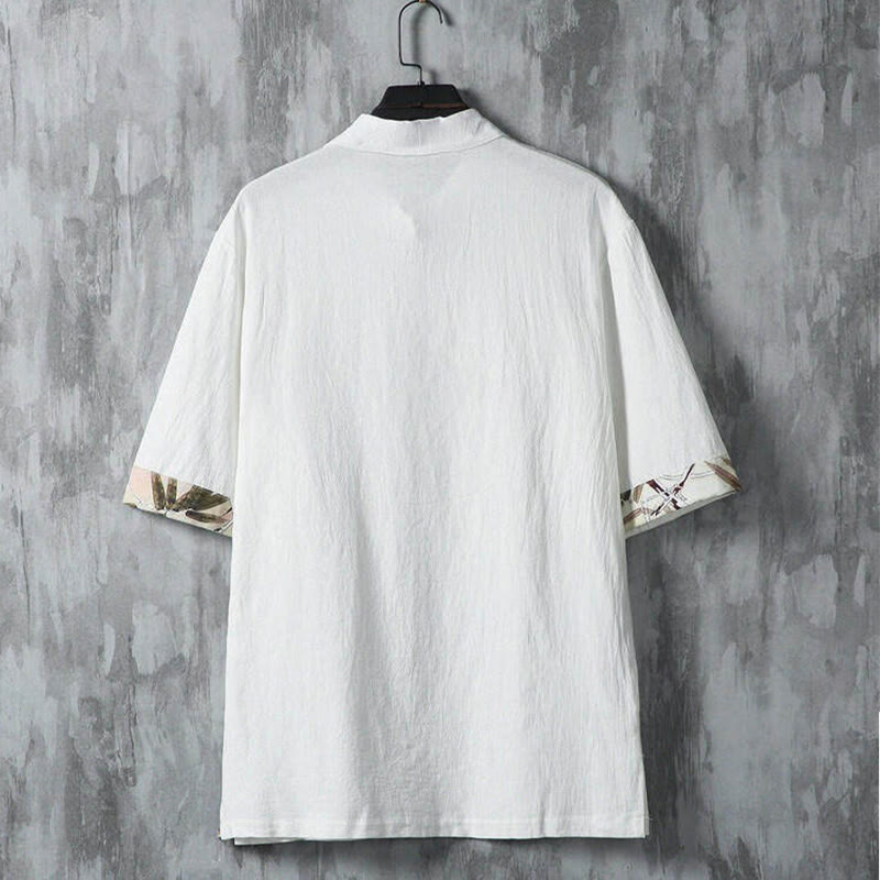 Buddha Stones Camisas de manga corta para hombre estilo Tang, informales, con botones de rana y estampado de bambú, ideales para el verano. - image 3
