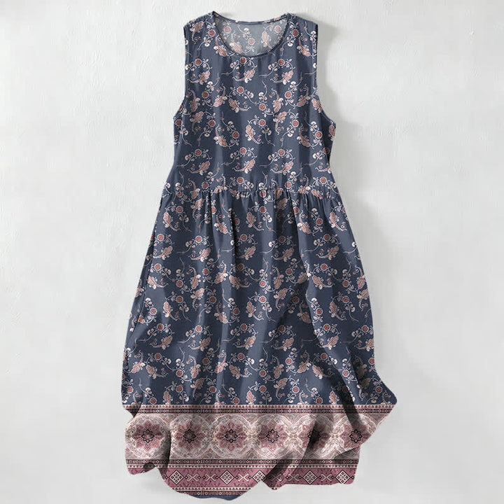 Buddha Stones Vestido midi de verano informal para mujer con estampado floral de enredaderas y bolsillos. - Gris pizarra - US16，UK/AU20，EU48 (3XL) - image 4