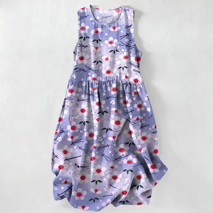 Buddha Stones Vestido midi de verano informal para mujer con estampado de ramas de bayas y flores silvestres, sin mangas y con bolsillos. - Lavanda - US16，UK/AU20，EU48 (3XL) - image 5