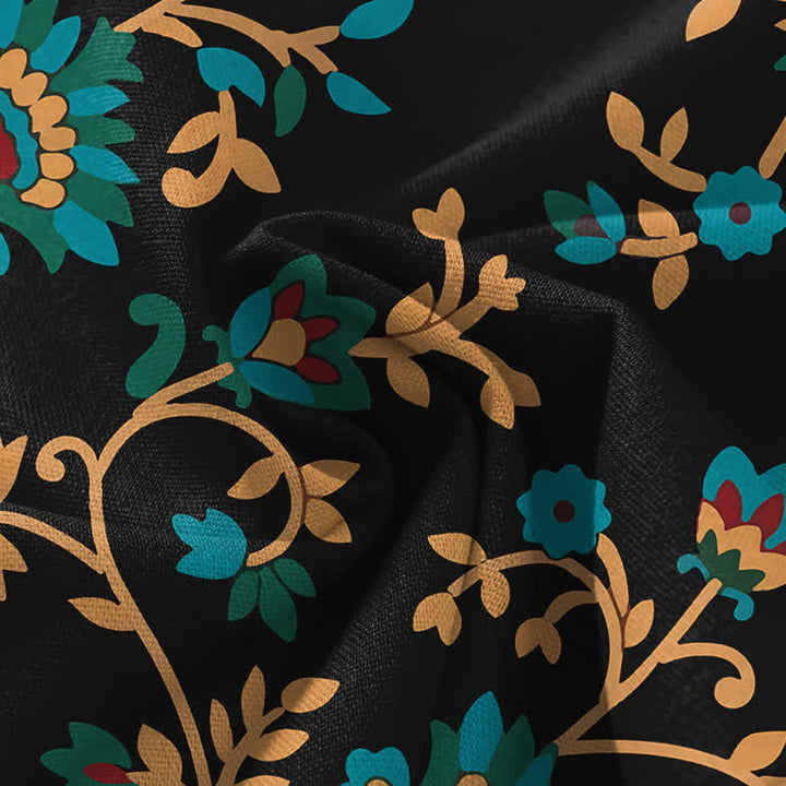 Buddha Stones Pantalones de mujer de lino y algodón con estampado floral turquesa y cintura elástica, pernera ancha y bolsillos. - image 4