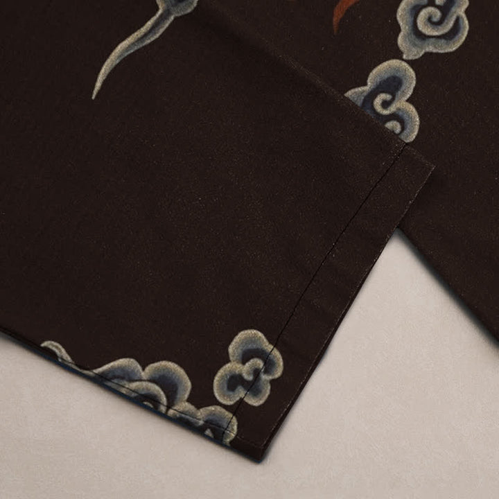 Buddha Stones Pantalones de hombre de algodón con estampado de nubes y dragones, corte ajustado y bolsillos. - image 3
