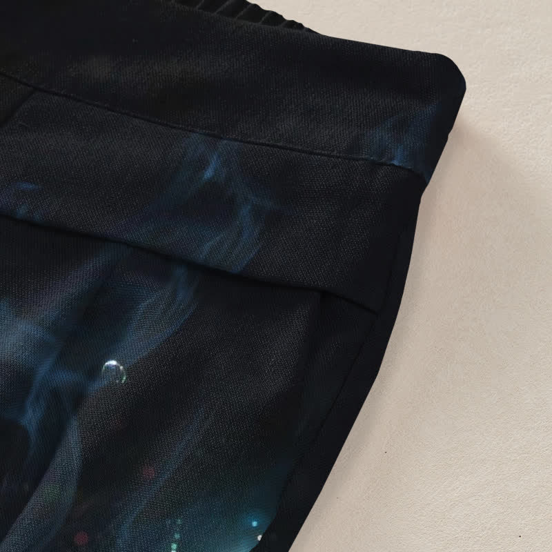 Buddha Stones Pantalones de mujer de algodón y lino con estampado de peces místicos, cintura elástica y pernera ancha con bolsillos. - image 3