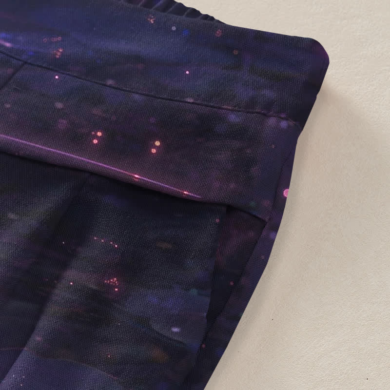 Buddha Stones Pantalones de mujer de algodón y lino con estampado Lotus Galaxy, cintura elástica y pernera ancha con bolsillos. - image 3