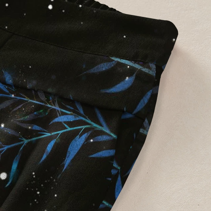 Buddha Stones Pantalones de mujer de algodón y lino con estampado de bambú a la luz de la luna, cintura elástica, pernera ancha y bolsillos. - image 3