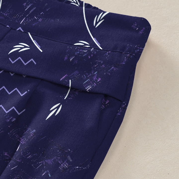 Buddha Stones Pantalones de mujer de algodón y lino con estampado botánico de ondas, cintura elástica y pernera ancha con bolsillos. - image 3