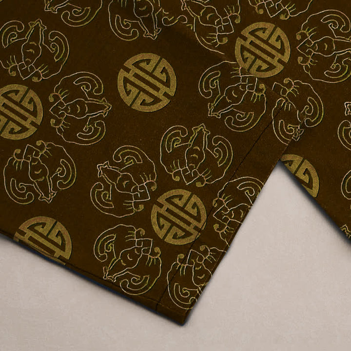 Buddha Stones Pantalones de hombre de algodón con estampado floral y diseño redondo de la suerte, con bolsillos. - image 3