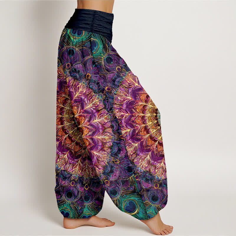 Buddha Stones Pantalones harem de mujer con cintura elástica y estampado de mandala de algodón puro para mujer. - image 1
