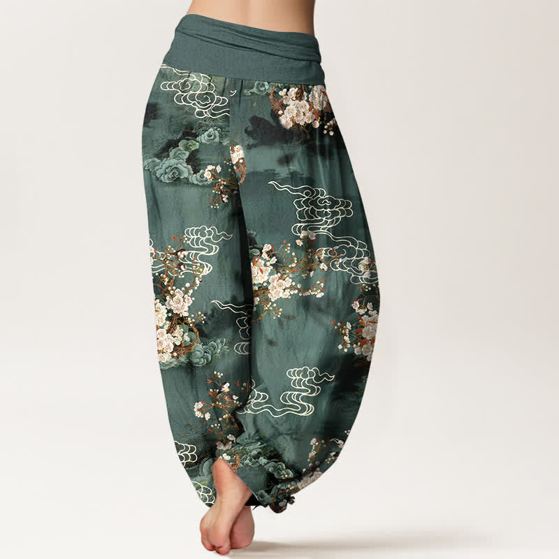 Buddha Stones Pantalones harem de algodón puro con estampado floral y cintura elástica para mujer. - image 2