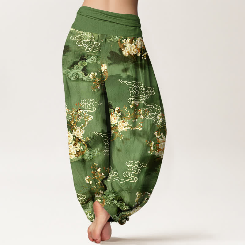 Buddha Stones Pantalones harem de algodón puro con estampado floral y cintura elástica para mujer. - image 7
