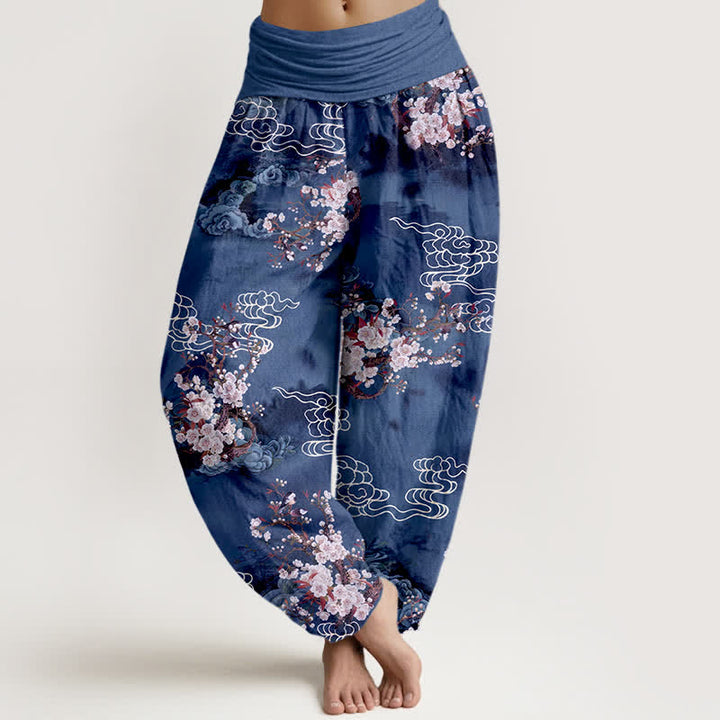 Buddha Stones Pantalones harem de algodón puro con estampado floral y cintura elástica para mujer. - Marina de guerra - US16，UK/AU20，EU48 (3XL) - image 8