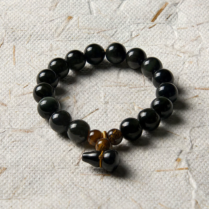 Buddha Stones Pulsera china vintage de protección con calabaza de obsidiana arcoíris - image 19