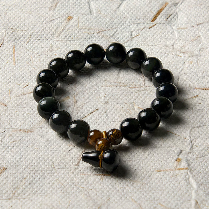 Buddha Stones Pulsera china vintage de protección con calabaza de obsidiana arcoíris - image 19