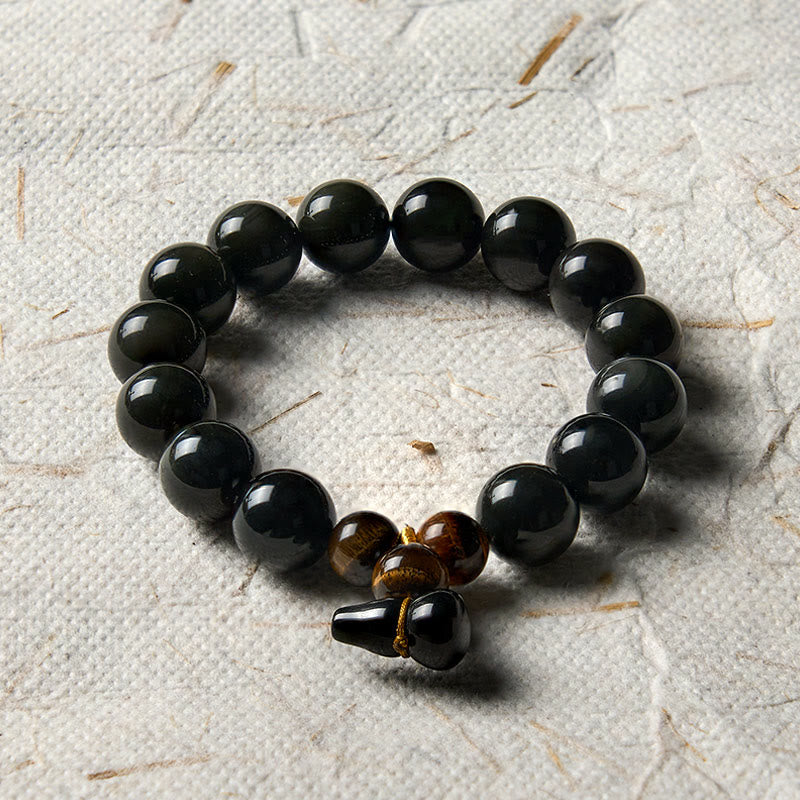 Buddha Stones Pulsera china vintage de protección con calabaza de obsidiana arcoíris - image 25