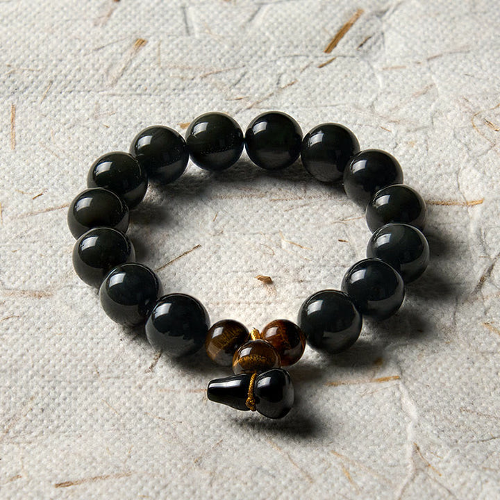Buddha Stones Pulsera china vintage de protección con calabaza de obsidiana arcoíris - image 25
