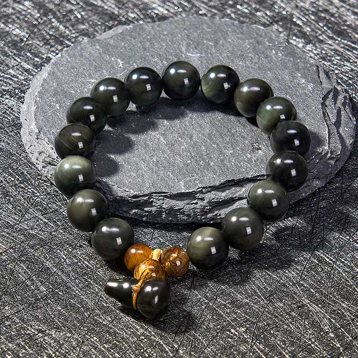 Buddha Stones Pulsera china vintage de protección con calabaza de obsidiana arcoíris - image 18