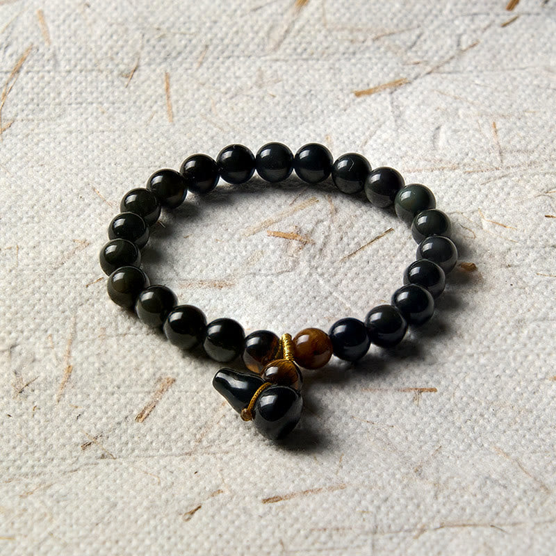 Buddha Stones Pulsera china vintage de protección con calabaza de obsidiana arcoíris - image 3
