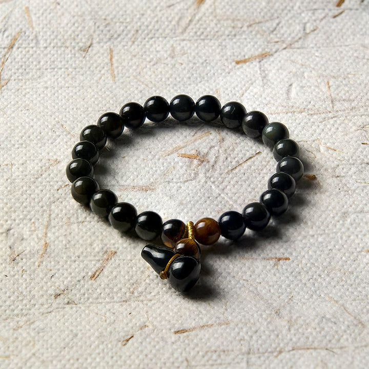 Buddha Stones Pulsera china vintage de protección con calabaza de obsidiana arcoíris - image 3