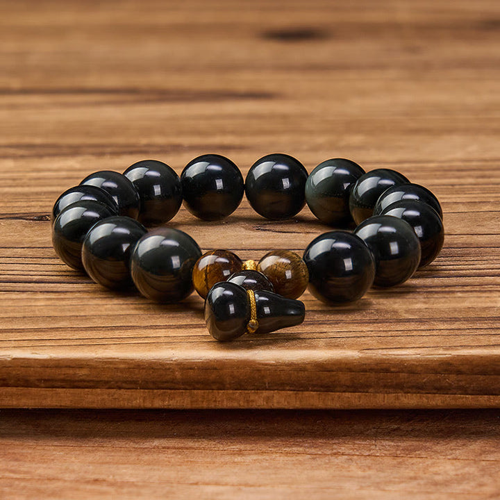 Buddha Stones Pulsera china vintage de protección con calabaza de obsidiana arcoíris - image 23