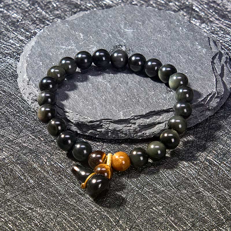 Buddha Stones Pulsera china vintage de protección con calabaza de obsidiana arcoíris - image 7