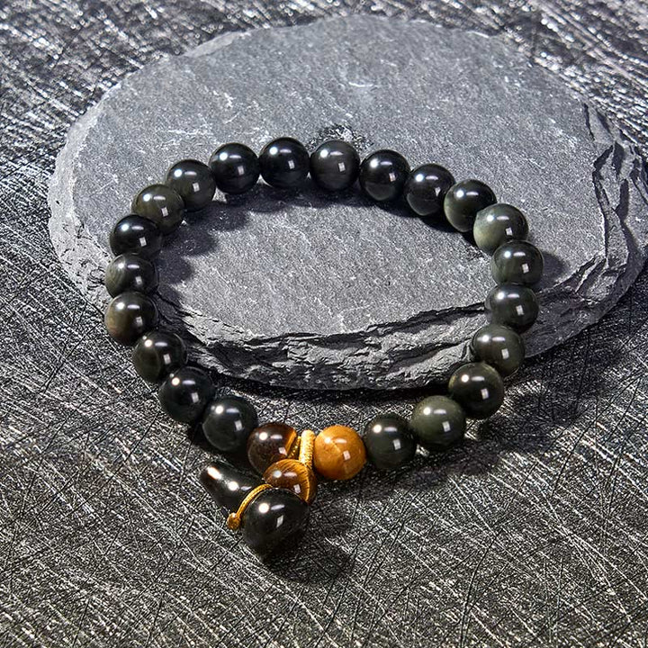 Buddha Stones Pulsera china vintage de protección con calabaza de obsidiana arcoíris - image 7