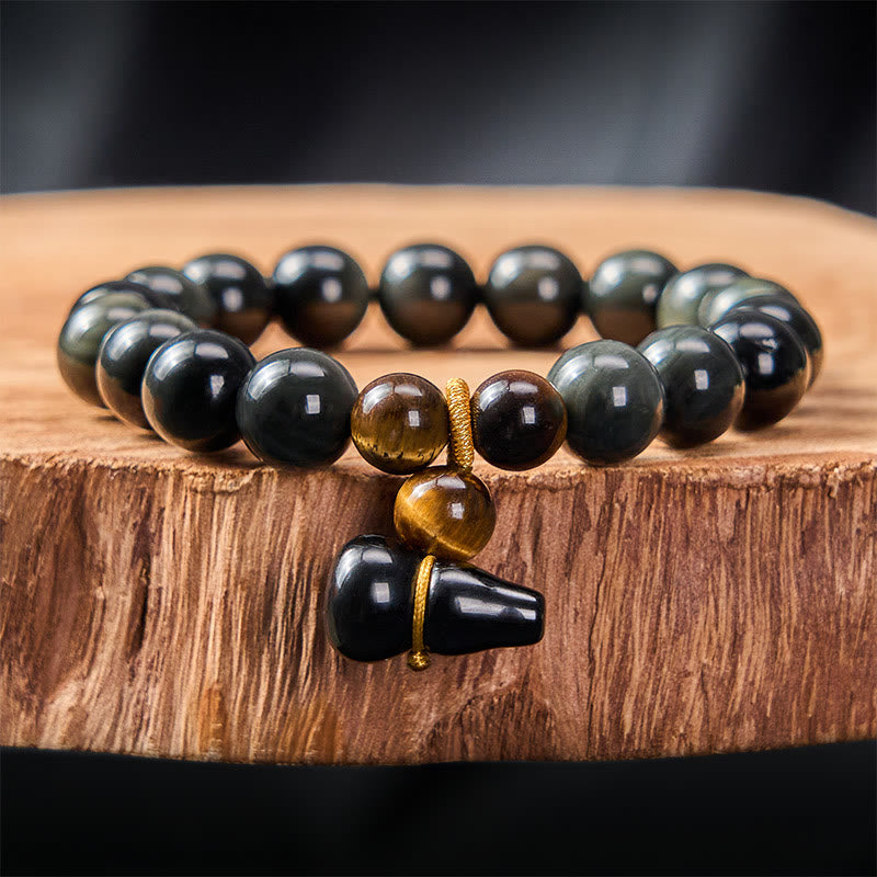Buddha Stones Pulsera china vintage de protección con calabaza de obsidiana arcoíris - Obsidiana arcoíris de 10 mm (cambia de color con la luz) - image 10