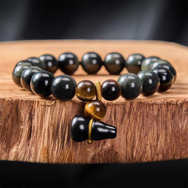 Buddha Stones Pulsera china vintage de protección con calabaza de obsidiana arcoíris - Obsidiana arcoíris de 10 mm (cambia de color con la luz) - image 10