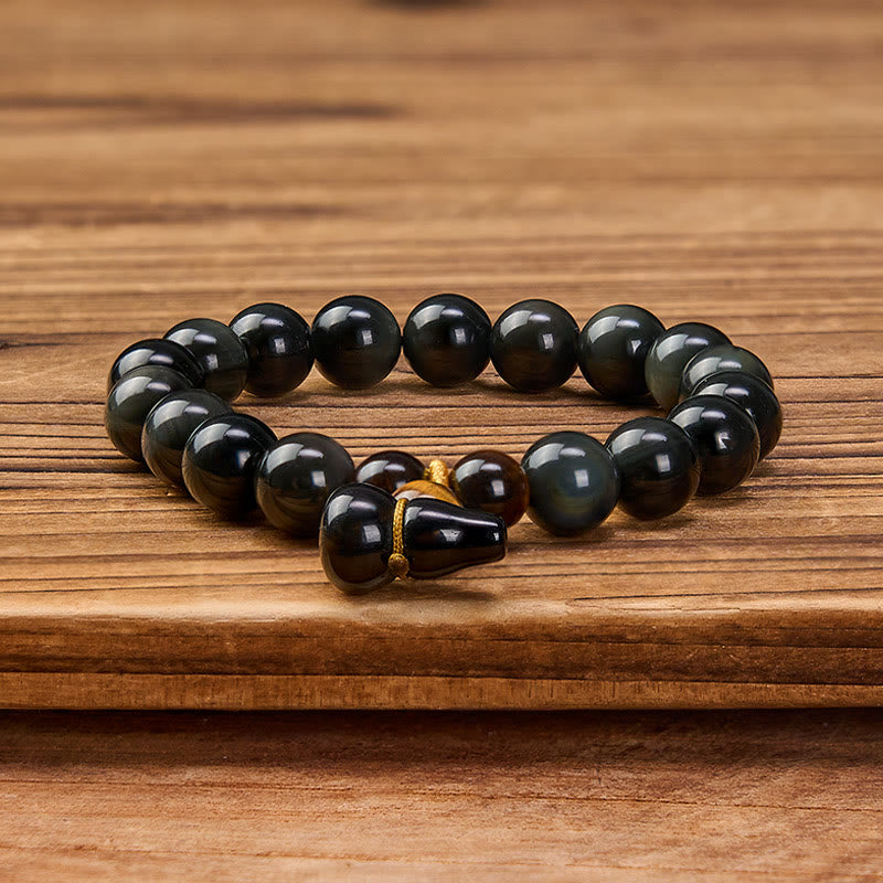 Buddha Stones Pulsera china vintage de protección con calabaza de obsidiana arcoíris - image 11