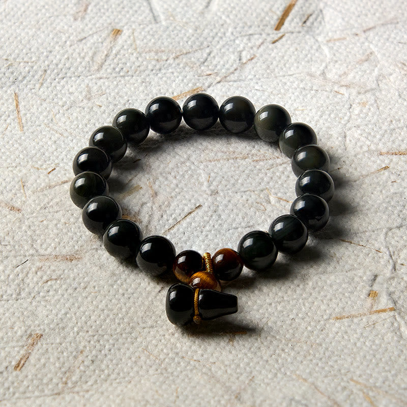 Buddha Stones Pulsera china vintage de protección con calabaza de obsidiana arcoíris - image 13