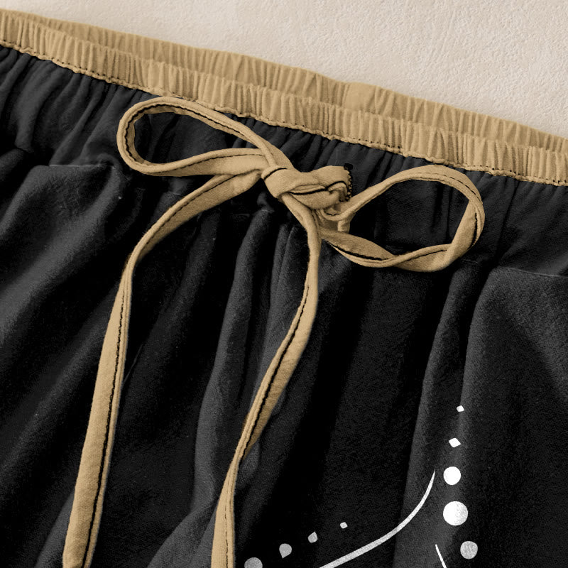 Buddha Stones Pantalones de mujer de algodón puro con estampado Lotus OM, cintura elástica y bolsillos. - image 1