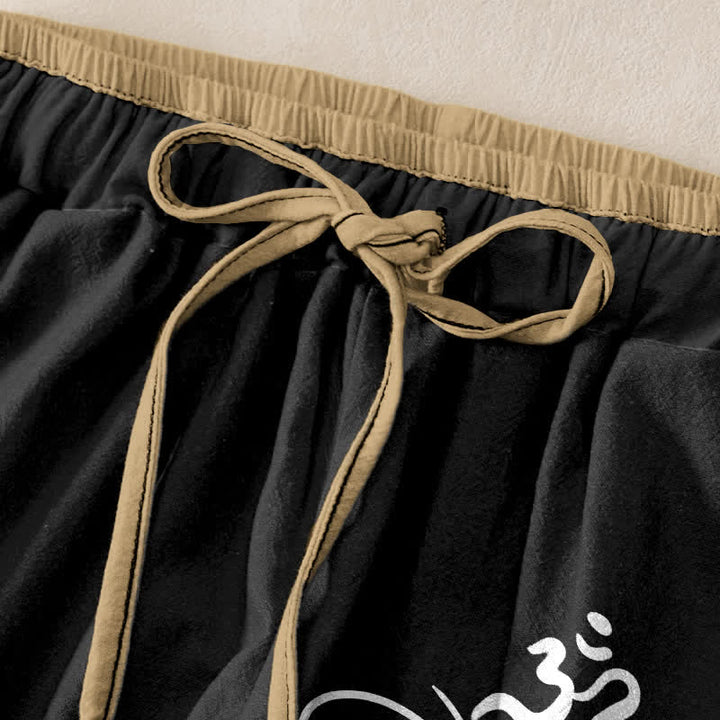 Buddha Stones Pantalones de mujer de algodón puro con estampado de loto, cintura elástica y bolsillos. - image 1