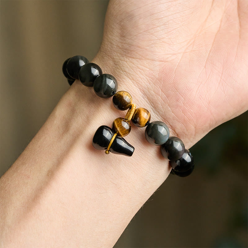 Buddha Stones Pulsera china vintage de protección con calabaza de obsidiana arcoíris - image 15