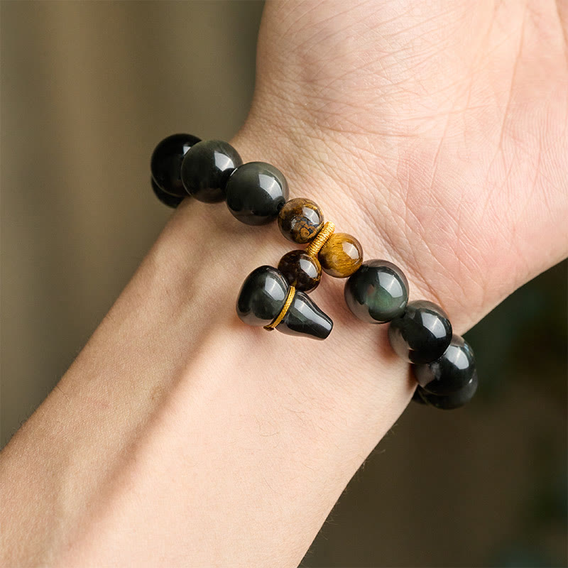 Buddha Stones Pulsera china vintage de protección con calabaza de obsidiana arcoíris - image 21