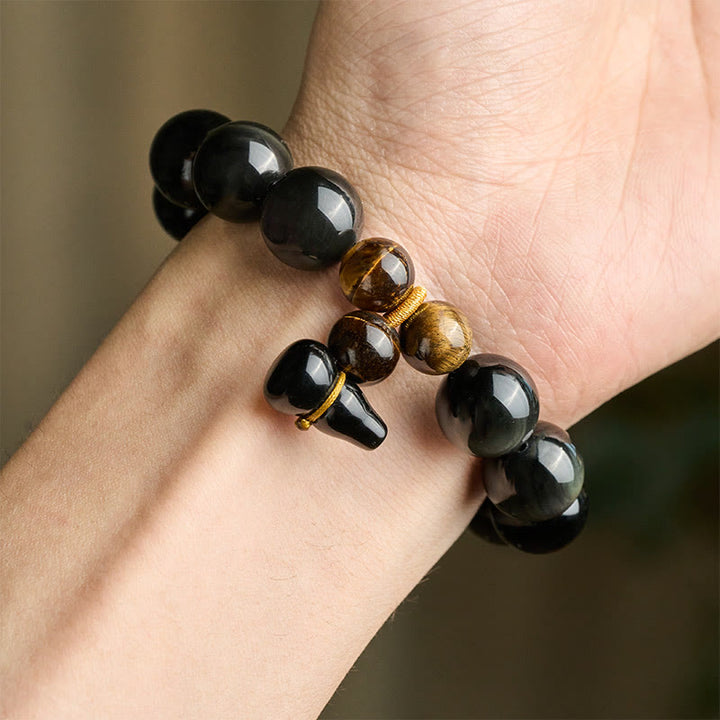 Buddha Stones Pulsera china vintage de protección con calabaza de obsidiana arcoíris - image 26