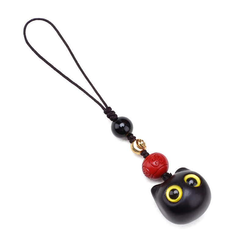 Buddha Stones Llaveros de madera de ébano con diseño de gato adorable, tallados a mano, símbolo de paz. - image 16