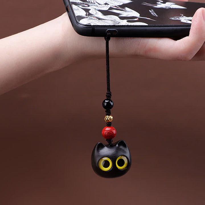 Buddha Stones Llaveros de madera de ébano con diseño de gato adorable, tallados a mano, símbolo de paz. - image 11