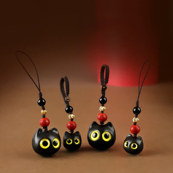 Buddha Stones Llaveros de madera de ébano con diseño de gato adorable, tallados a mano, símbolo de paz. - image 19
