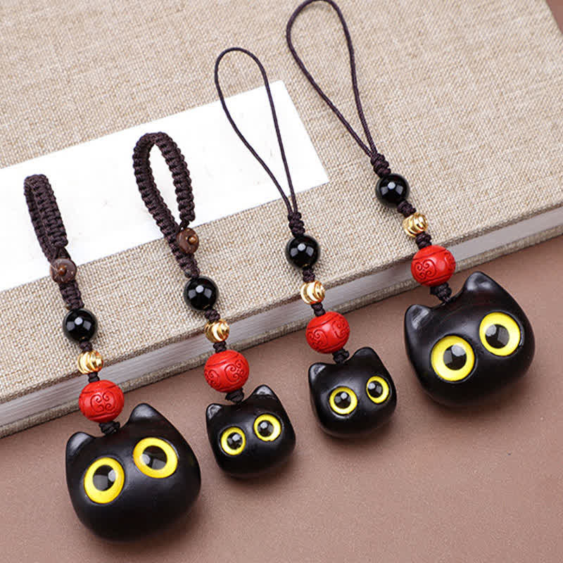 Buddha Stones Llaveros de madera de ébano con diseño de gato adorable, tallados a mano, símbolo de paz. - image 20