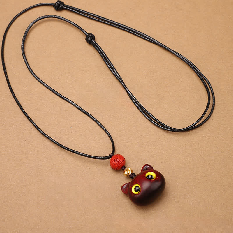 Buddha Stones Collar ajustable de equilibrio con diseño de gato de la suerte, sándalo rojo y madera de ébano. - image 13
