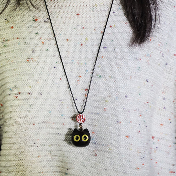 Buddha Stones Collar ajustable de equilibrio con diseño de gato de la suerte, sándalo rojo y madera de ébano. - image 7