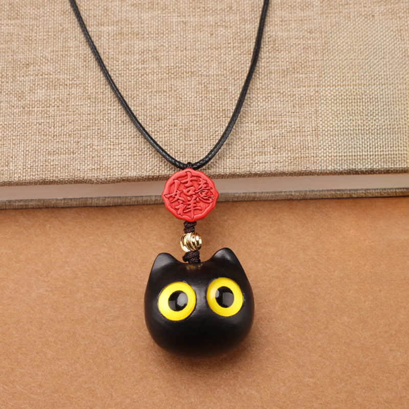 Buddha Stones Collar ajustable de equilibrio con diseño de gato de la suerte, sándalo rojo y madera de ébano. - image 3