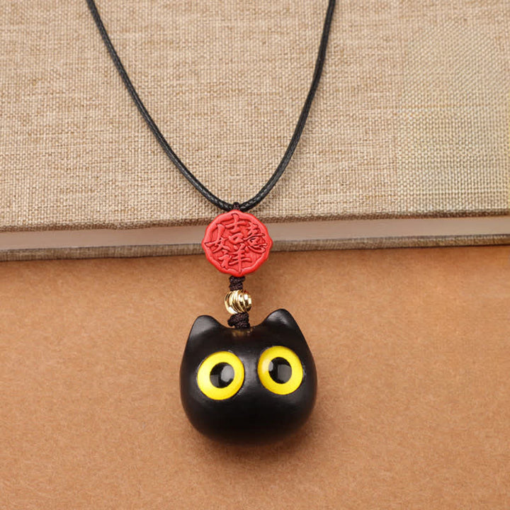 Buddha Stones Collar ajustable de equilibrio con diseño de gato de la suerte, sándalo rojo y madera de ébano. - image 3