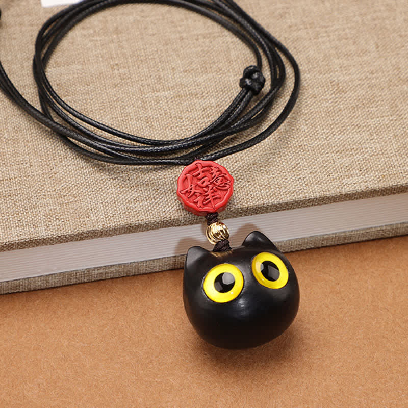 Buddha Stones Collar ajustable de equilibrio con diseño de gato de la suerte, sándalo rojo y madera de ébano. - image 4