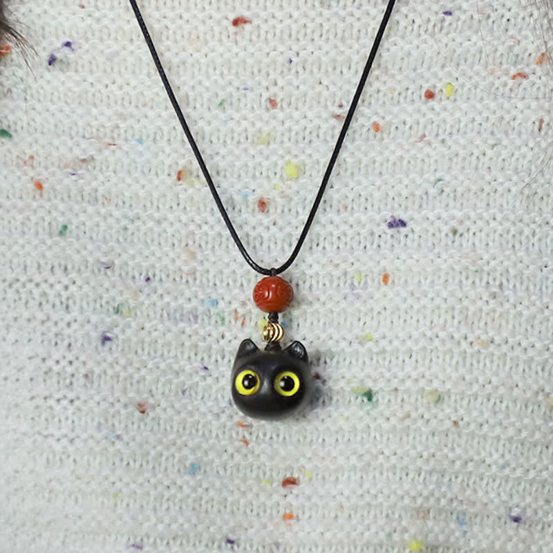 Buddha Stones Collar ajustable de equilibrio con diseño de gato de la suerte, sándalo rojo y madera de ébano. - image 11
