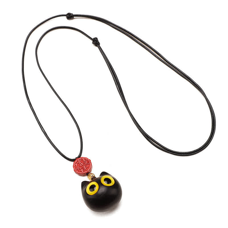 Buddha Stones Collar ajustable de equilibrio con diseño de gato de la suerte, sándalo rojo y madera de ébano. - image 10
