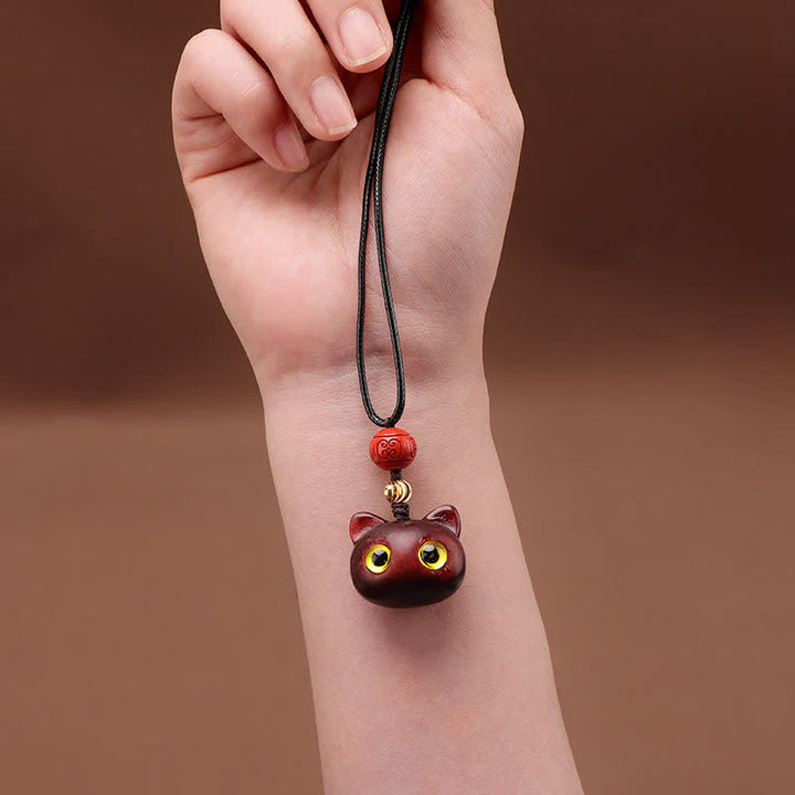 Buddha Stones Collar ajustable de equilibrio con diseño de gato de la suerte, sándalo rojo y madera de ébano. - image 14