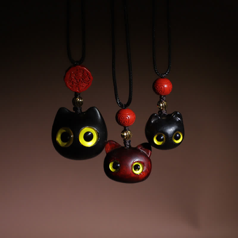 Buddha Stones Collar ajustable de equilibrio con diseño de gato de la suerte, sándalo rojo y madera de ébano. - image 19