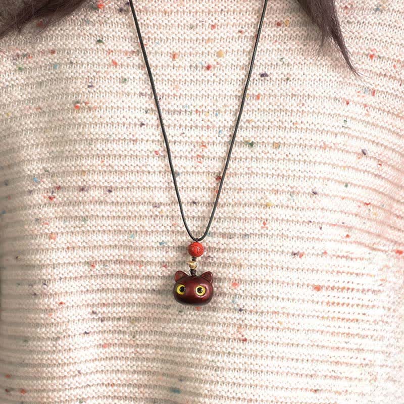 Buddha Stones Collar ajustable de equilibrio con diseño de gato de la suerte, sándalo rojo y madera de ébano. - image 15