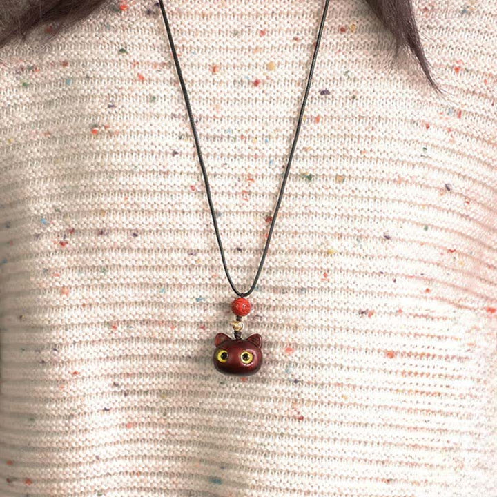 Buddha Stones Collar ajustable de equilibrio con diseño de gato de la suerte, sándalo rojo y madera de ébano. - image 15