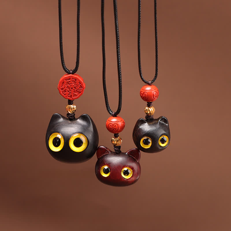 Buddha Stones Collar ajustable de equilibrio con diseño de gato de la suerte, sándalo rojo y madera de ébano. - image 17