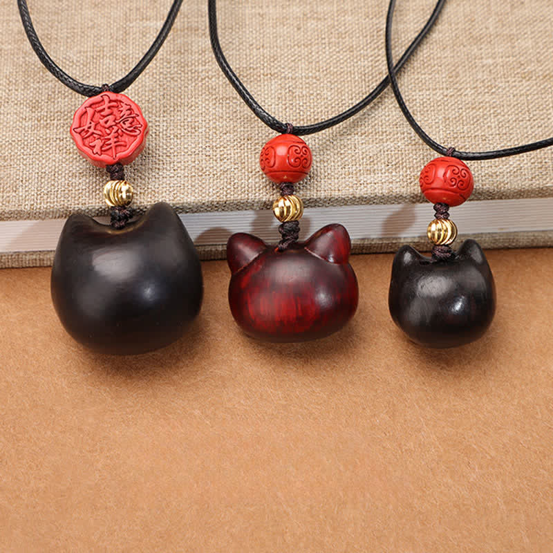 Buddha Stones Collar ajustable de equilibrio con diseño de gato de la suerte, sándalo rojo y madera de ébano. - image 22